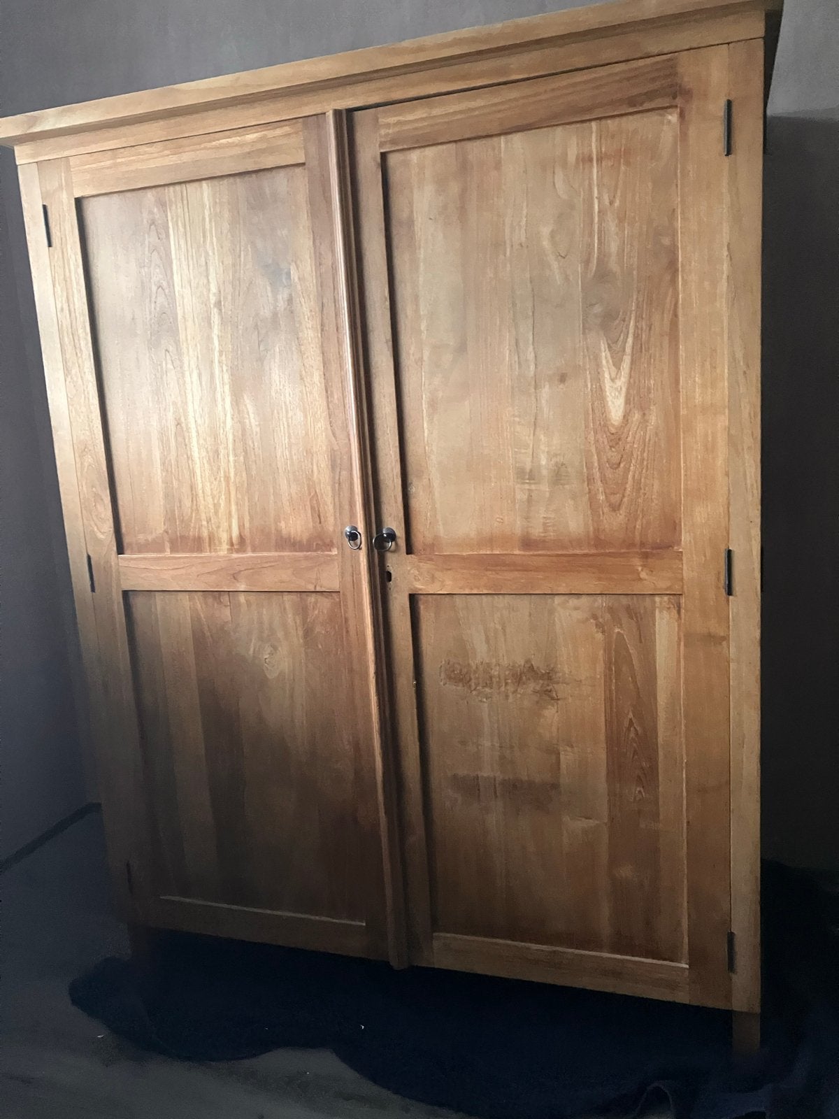Massief onbehandeld teakhouten computer/tv-kast, Ophalen, Gebruikt, 100 tot 150 cm, Teakhout