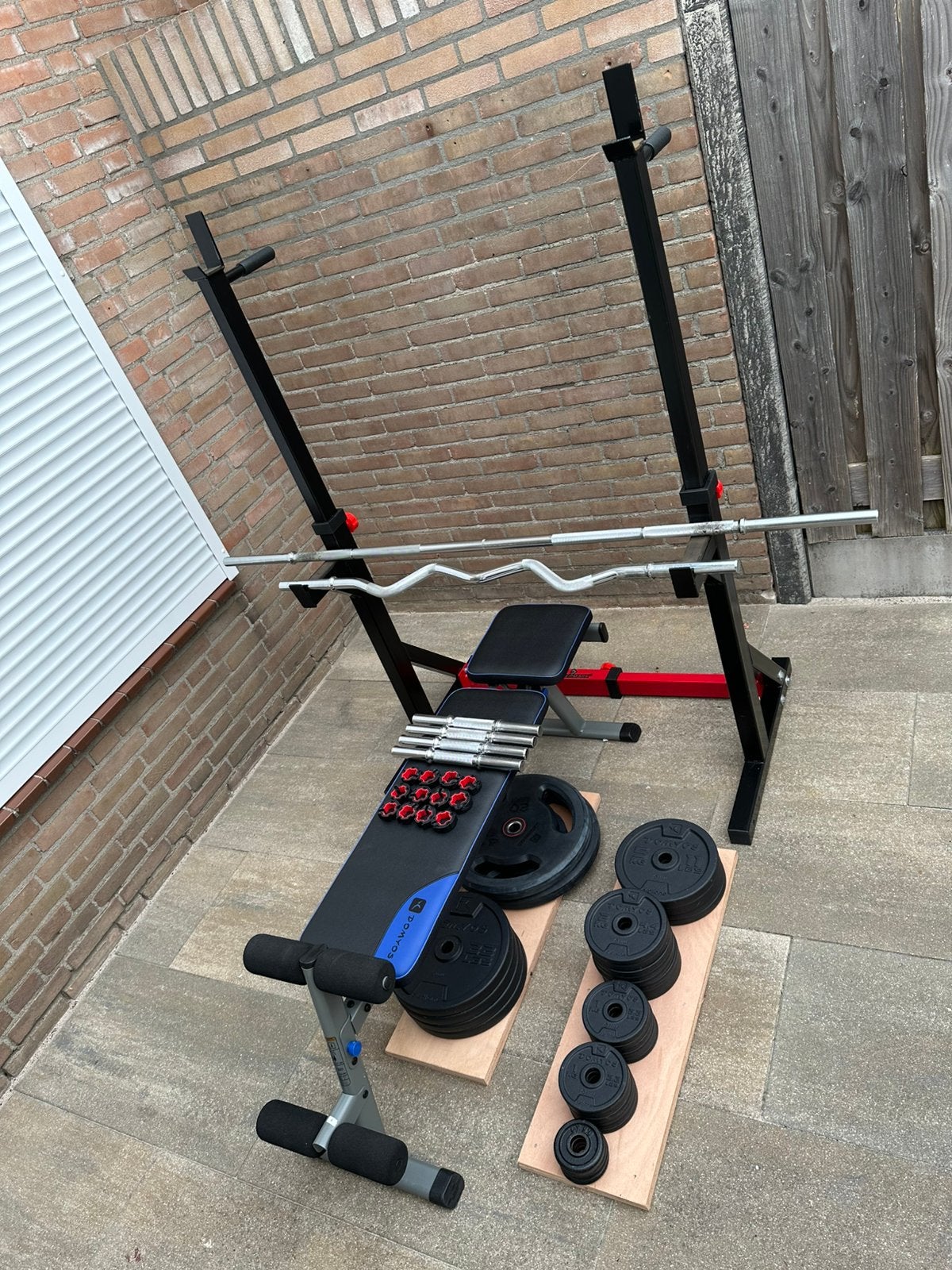 Fitness bankje, squat/bench rek + 130 kg (nieuwprijs €800), Sport en Fitness, Ophalen, Zo goed als nieuw, Fitnessbank