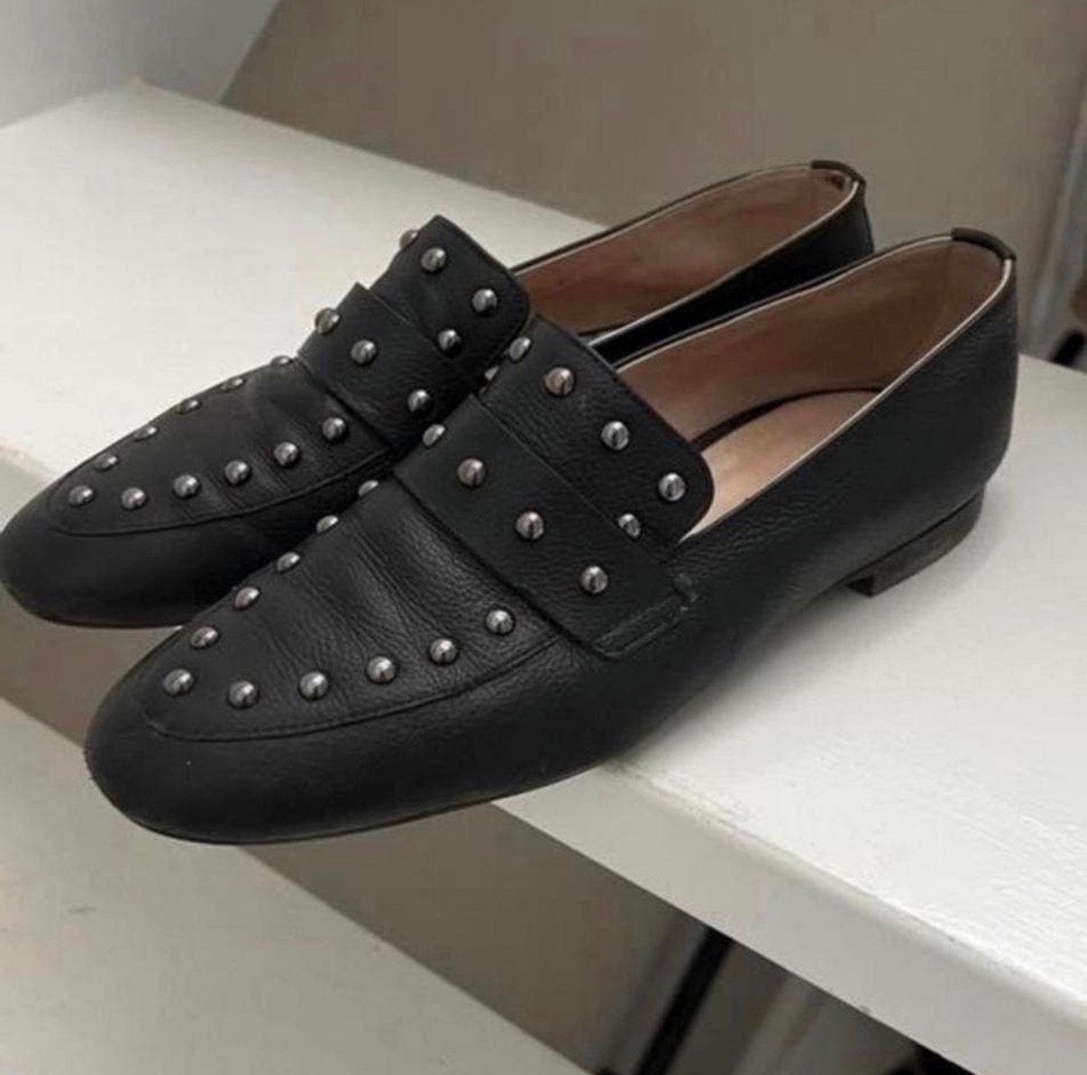 Paul Green zwarte lederen loafers met studs, Ophalen of Verzenden, Zo goed als nieuw, Instappers, Zwart