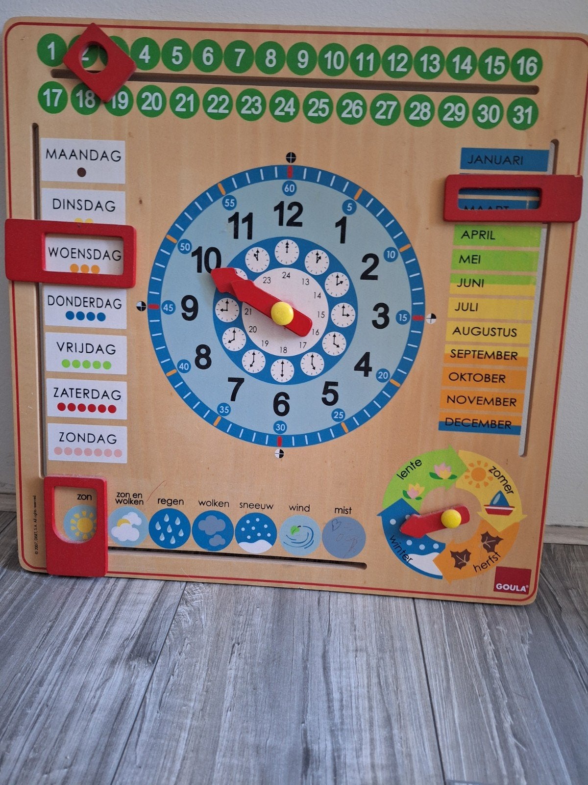Goula Houten Kalenderklok, Kinderen en Baby's, Speelgoed | Educatief en Creatief, Ophalen of Verzenden, Gebruikt, Taal en Lezen