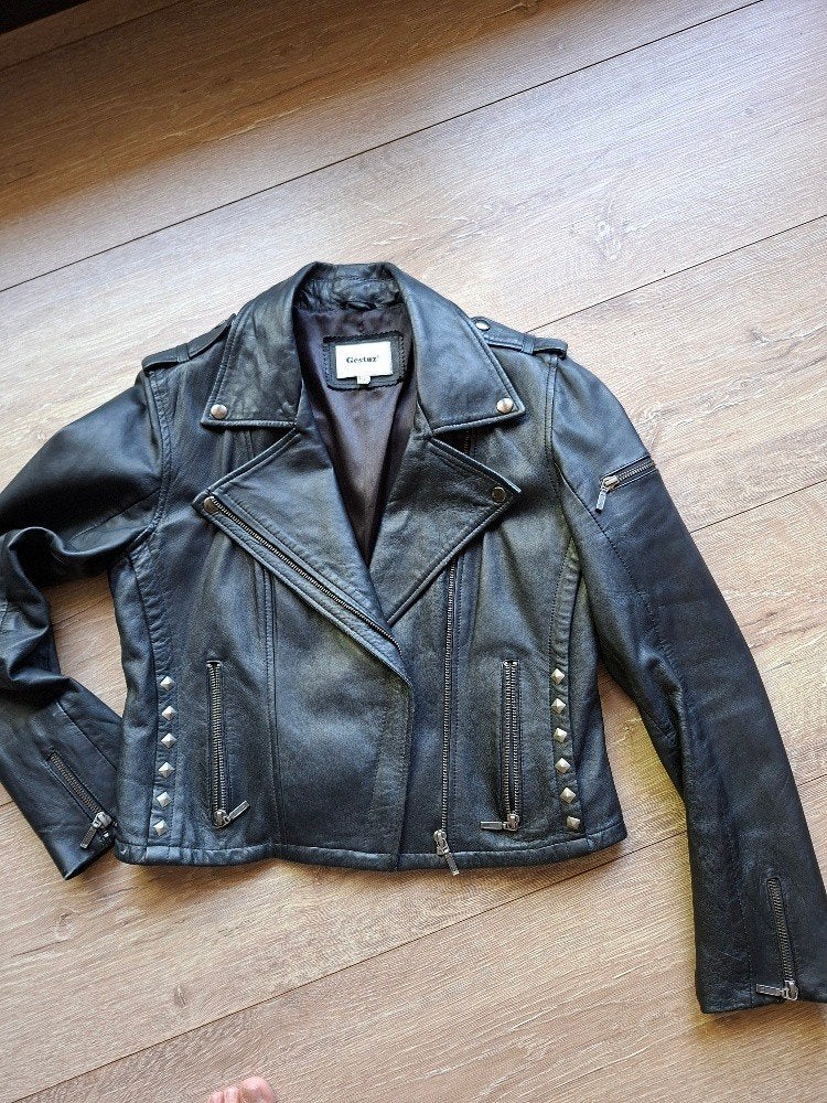 Dames leren jas maat 38 Gestuz Bikerstyle, Maat 38/40 (M), Zwart, Ophalen of Verzenden, Zo goed als nieuw