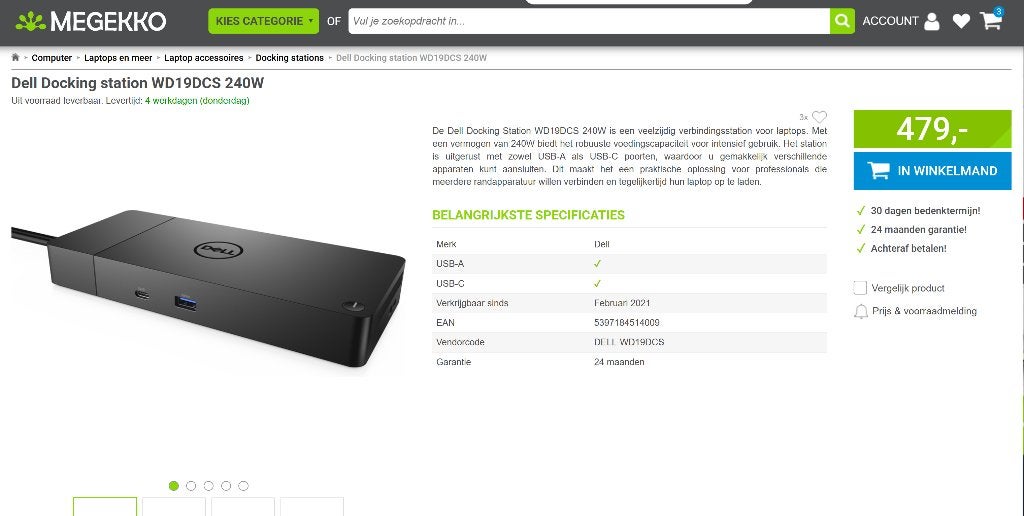 Dell WD19DCS 240W Docking Station, Nieuw, Ophalen of Verzenden, Dell, Docking station
