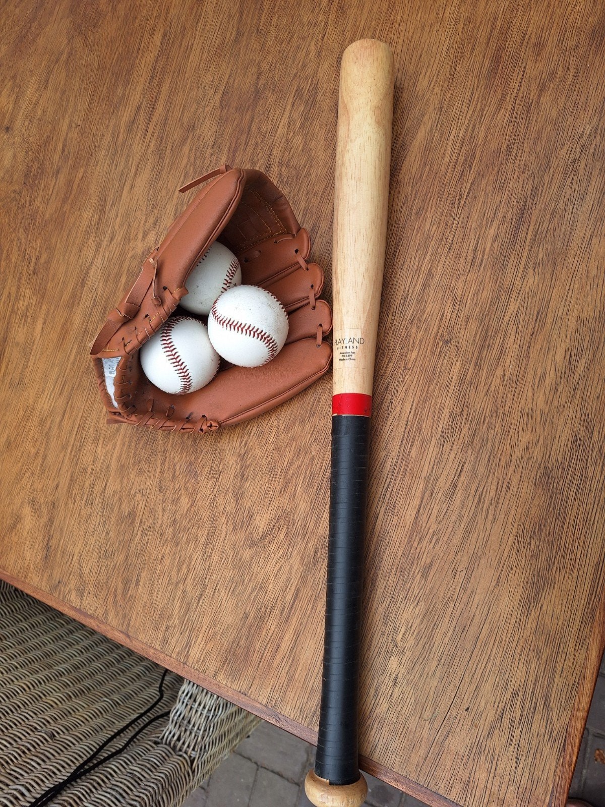 Honkbalknuppel, handschoen en ballen set, Ophalen, Gebruikt