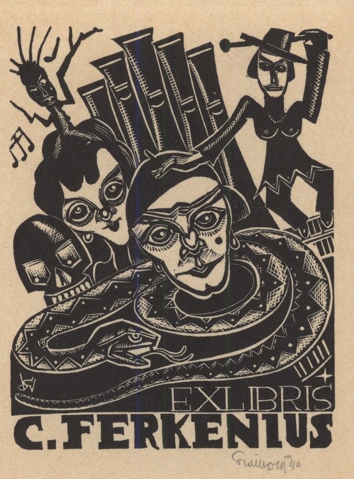 0396 Ex Libris Nederland : Cor de Wolff, 1940, Verzenden, Ex libris