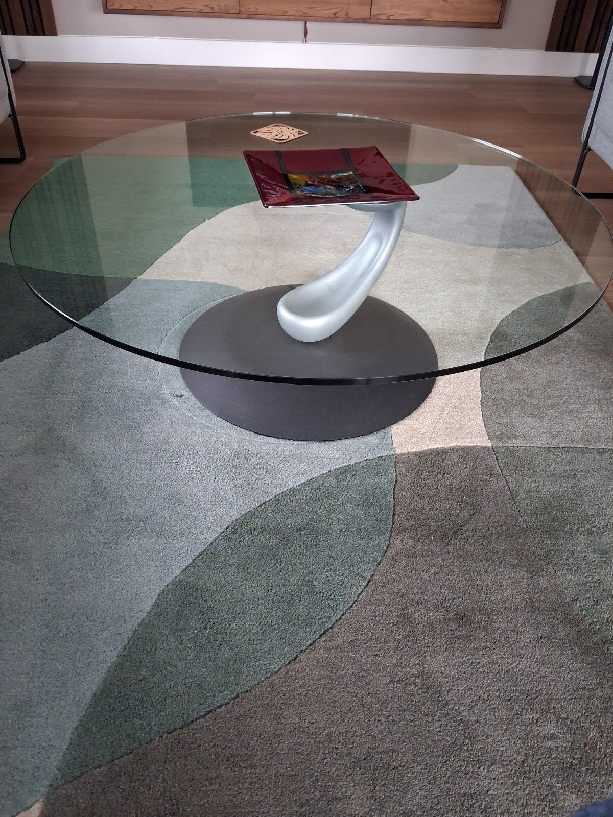 Ronde glazen salontafel met draaibare glasplaat, Gebruikt, 50 tot 100 cm, Rond, Minder dan 50 cm