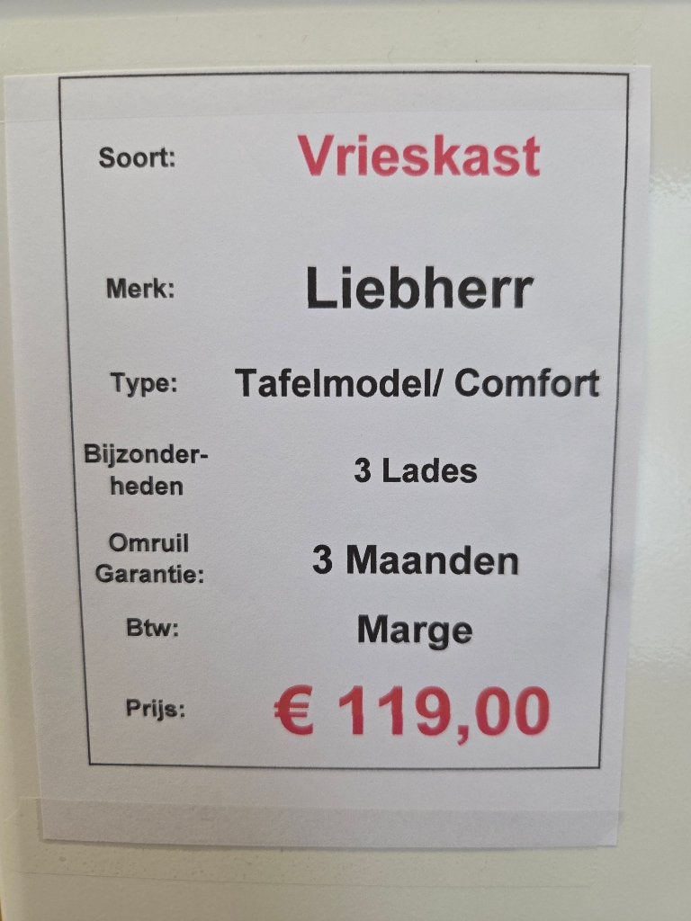 vrieskast - Liebherr - tafelmodel, Gebruikt, Info.hau@liebherr.com, Minder dan 60 cm, Vrijstaand