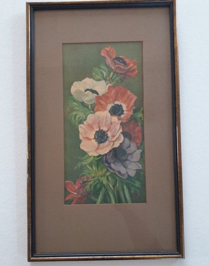 Mooi schilderij gemaakt door Alberta Johanna Meijer Smetz, Bloemen, Paneel, Ophalen of Verzenden, Olieverf