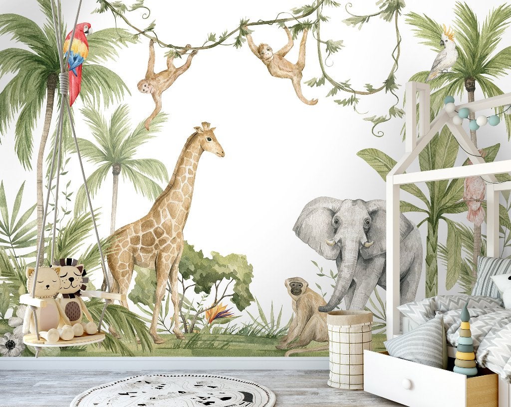 Fotobehang / Behang - Kinderkamer - Jungle Dieren, Groen, Info@fotobehangkoning.nl, Fotobehang, Overige stijlen