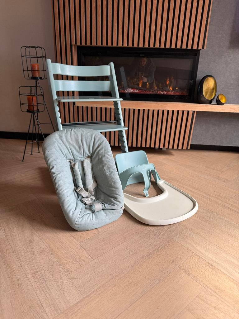 Stokke Tripp Trapp aqua blauw compleet, Gebruikt, Meegroeistoel, Stokke, Stokke