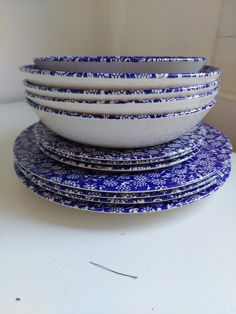 Burleigh Blue Calico Servies - Borden en Kommen Set, Antiek en Kunst, Ophalen