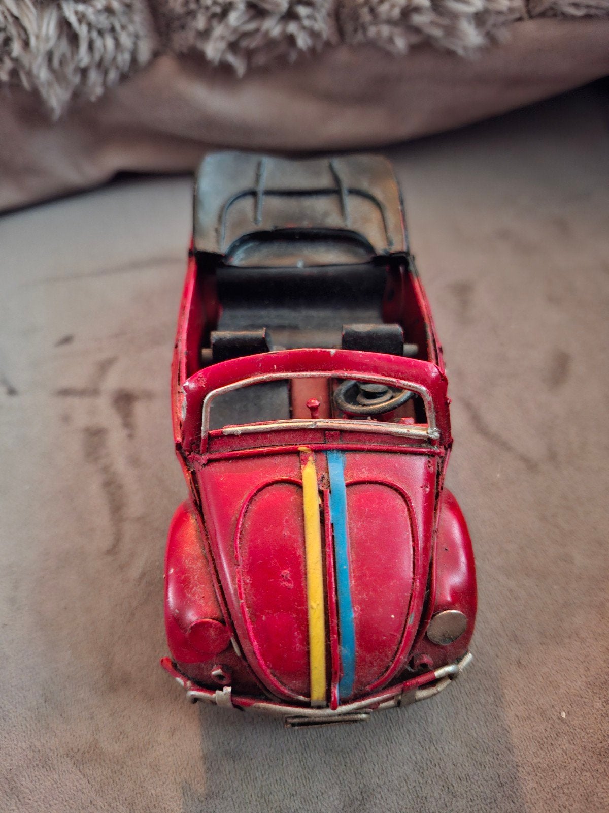 Vintage Rode Kever Cabrio Speelgoedauto Metaal, Ophalen of Verzenden
