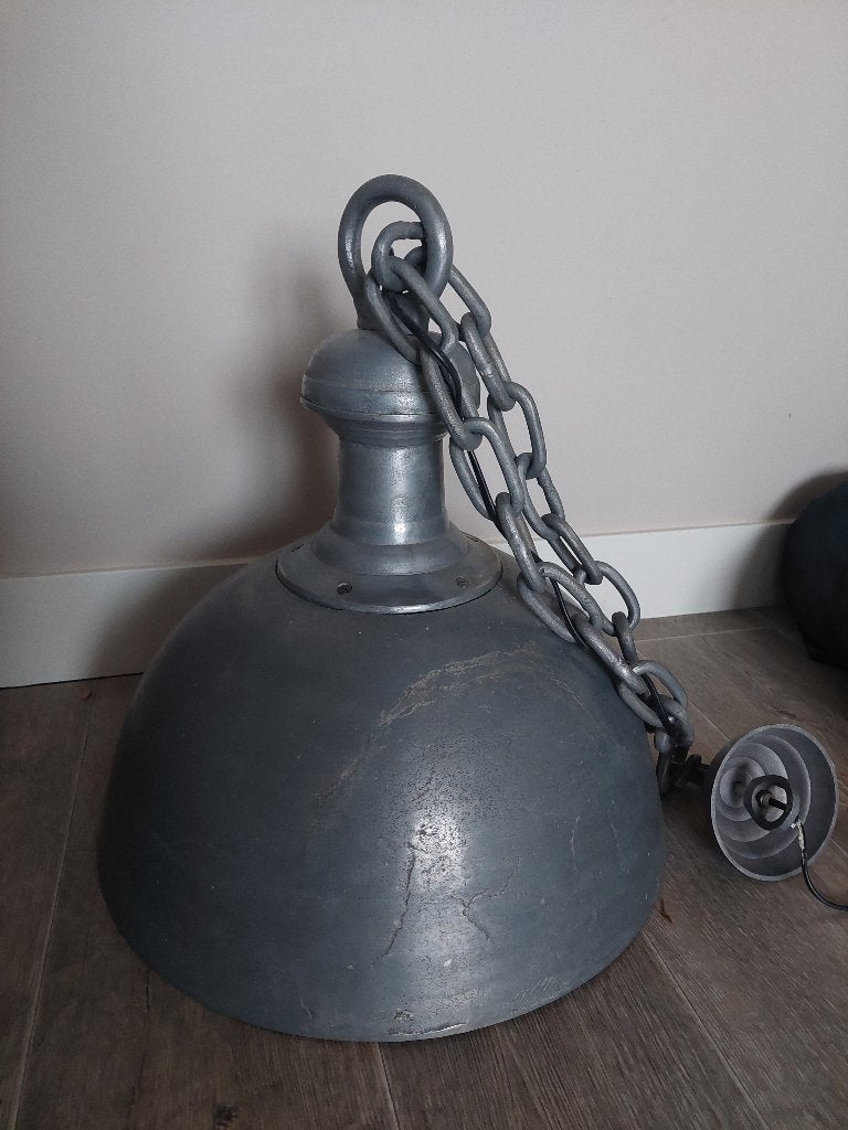 Hanglamp PTMD grijs industrieel, Ophalen, Zo goed als nieuw, Metaal, E27 (groot)