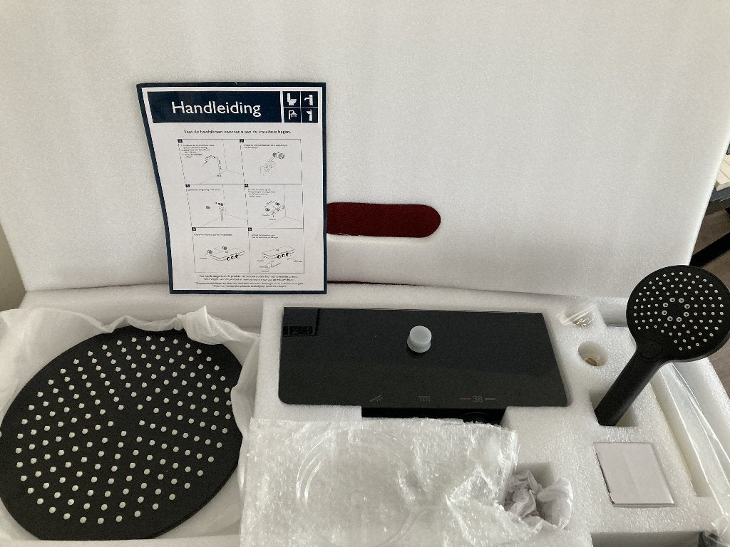 Regendouche set Sanisplash opbouw met planchet mat zwart, Ophalen of Verzenden, Nieuw, Rvs, Douche