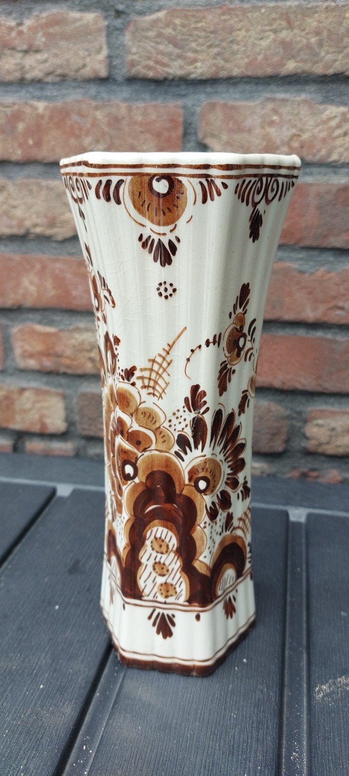 Vintage Delfs Bruin Vaas Handwerk Jaren '50/'60, Antiek en Kunst, Ophalen of Verzenden