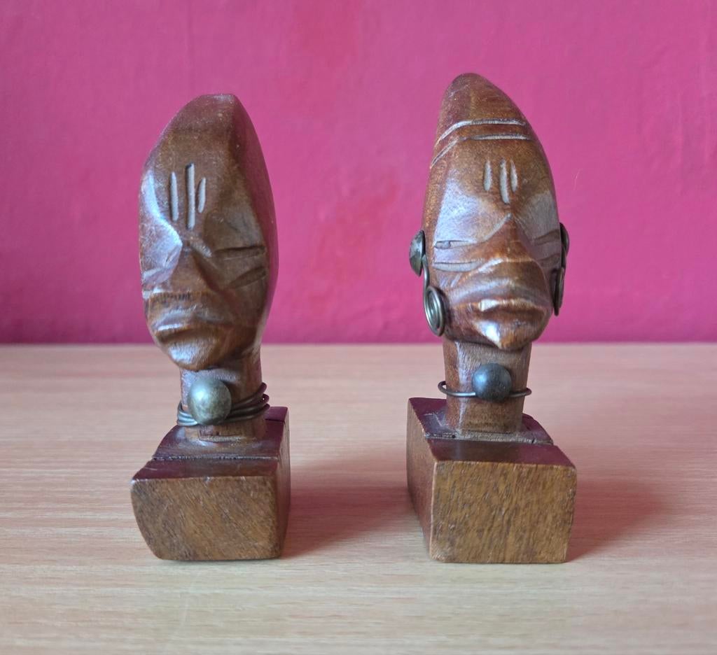 Traditionele Afrikaanse houtsnijwerkbeelden van man en vrouw, Ophalen of Verzenden, Handgemaakt, Beeld, Hout