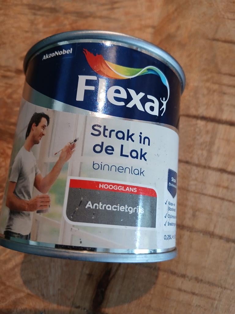 3x Flexa Hoogglans Antracietgrijs Lak 0,25L, Ophalen of Verzenden