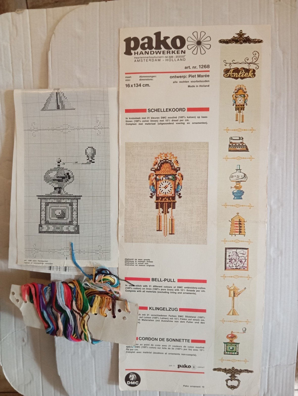 vintage borduur patroon schellekoord met garen, Ophalen of Verzenden