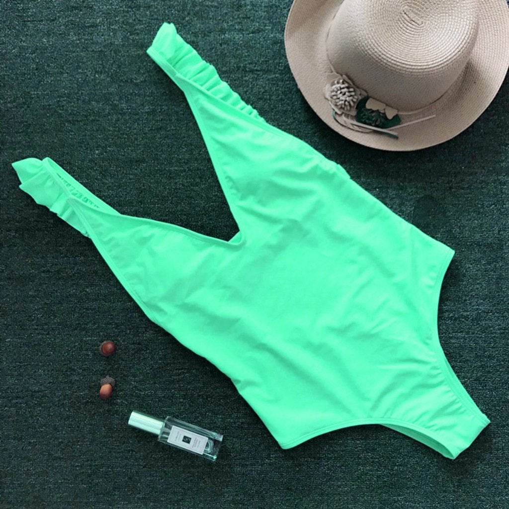 Badpak push-up neon groen sexy push up fel monokini S M L, Kleding | Dames, Badmode en Zwemkleding, Verzenden, Nieuw, Groen, Badpak