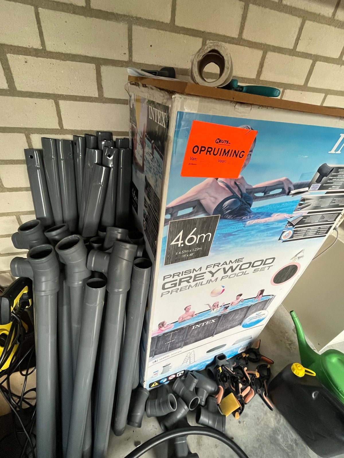 Intex Prism Frame Greywood Premium Pool Set 4.57m x 1.22m, Tuin en Terras, Gebruikt, Rond, 300 cm of meer, Ophalen