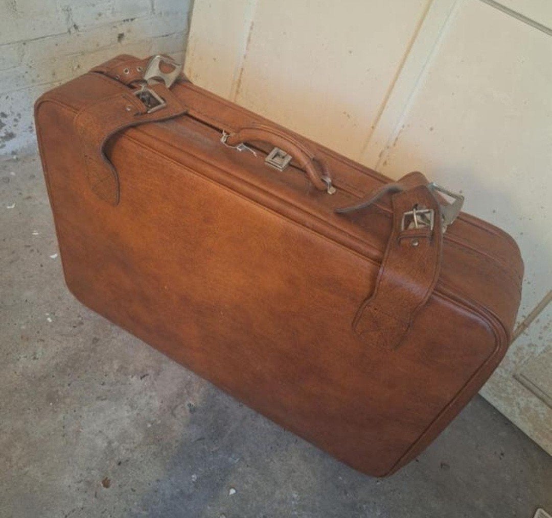 Vintage koffer bruin leer, Sieraden, Tassen en Uiterlijk, Koffers, Ophalen, Gebruikt, Leer, 70 cm of meer