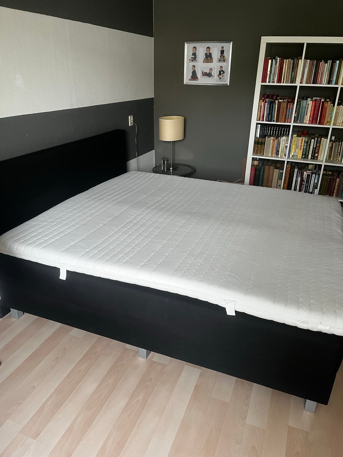 Boxspring zwart met topper gewassen 1,80 cm/200 cm, Ophalen, Gebruikt, Zwart, Tweepersoons