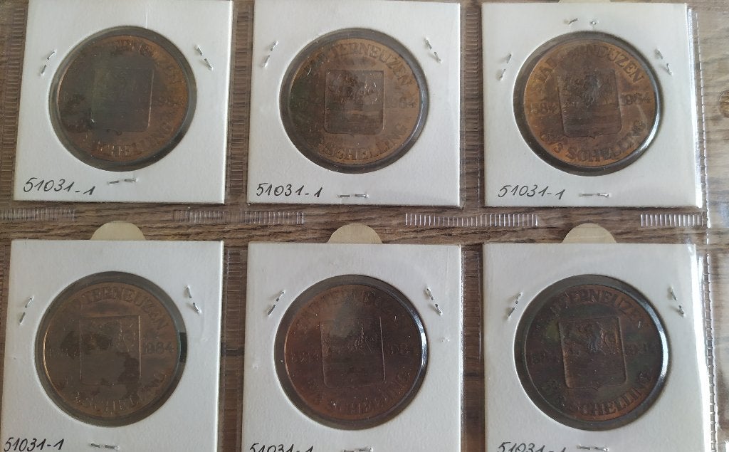 Complete set 6x  8 1/3 Schelling Terneuzen 1984 - Penningen, Postzegels en Munten, Ophalen of Verzenden, Brons, Nederland