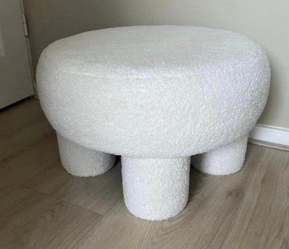 Witte ronde teddy poef, bloucle, Huis en Inrichting, Ophalen, Zo goed als nieuw, Hout
