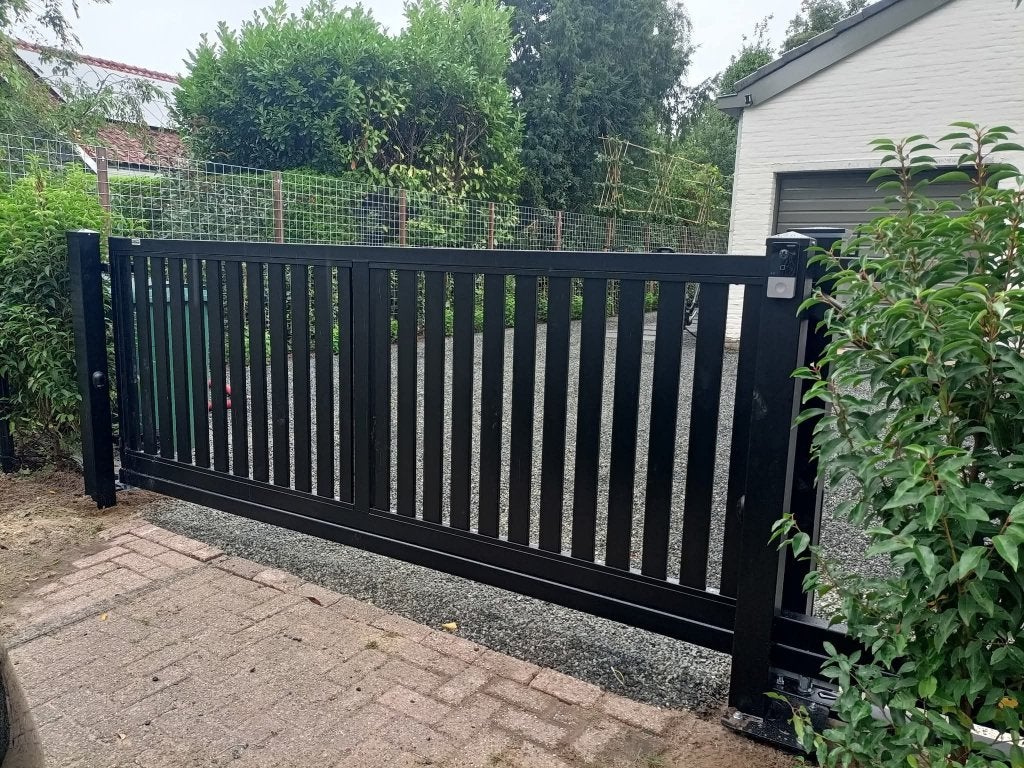 Terreinopruiming Schuifpoort 400cm x 100cm Lamellen zwart, Tuin en Terras, Ophalen of Verzenden, Nieuw, IJzer, Sierhekwerk