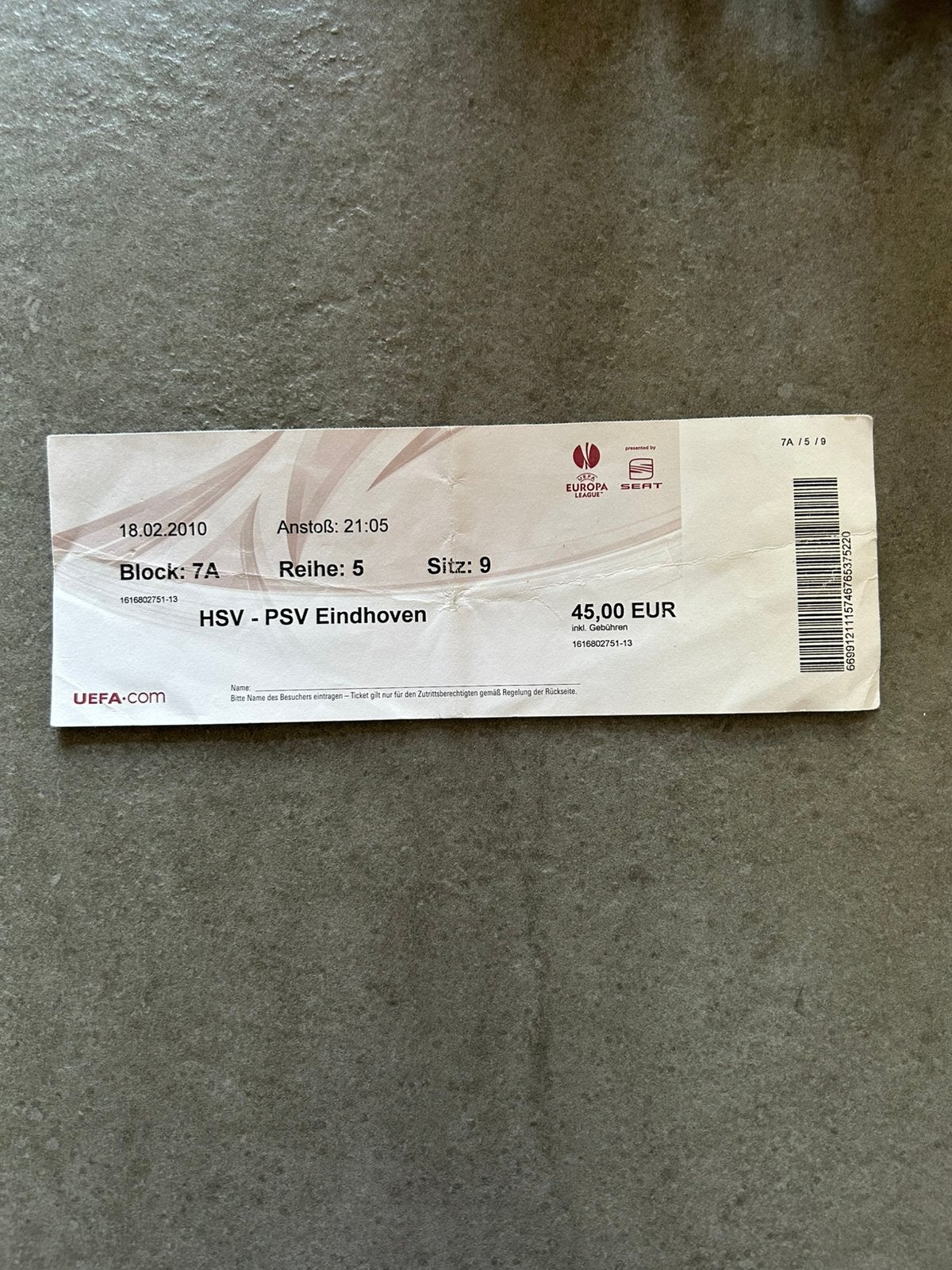 Hamburger SV - PSV ticket, Ophalen of Verzenden, Gebruikt, PSV, Overige typen