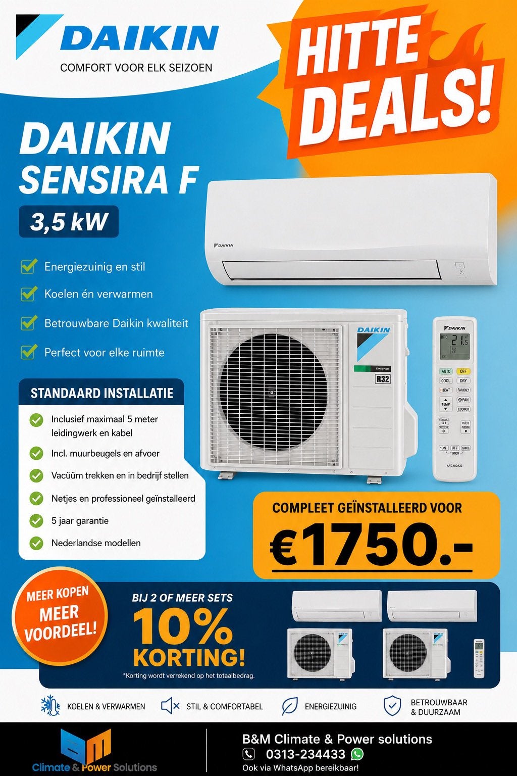 Daikin Sensira hitte deal!, Witgoed en Apparatuur, Airco's, Koelen en Ontvochtigen, Minder dan 60 m³, Timer, Nieuw