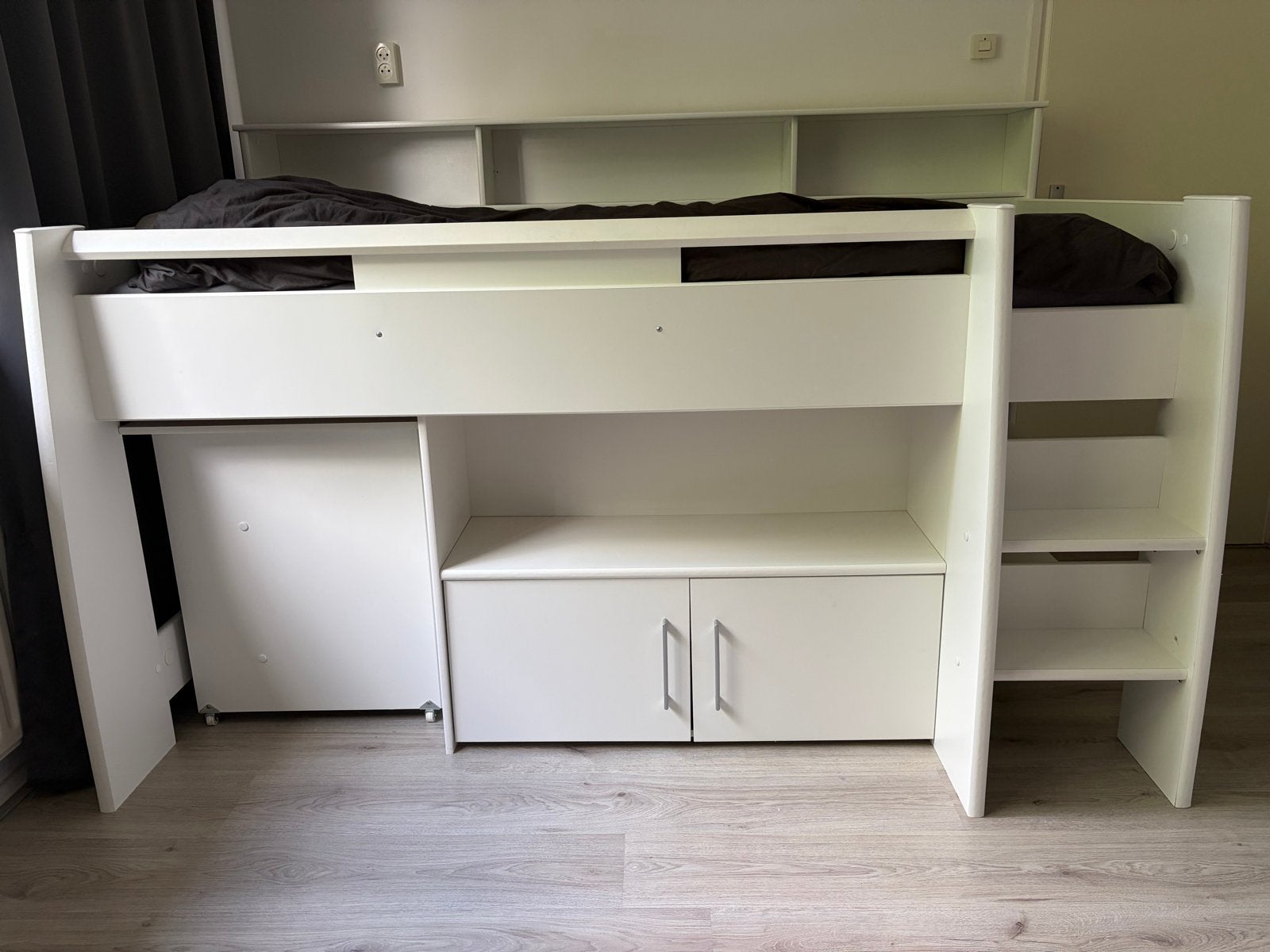 Halfhoogslaper met opbouw en uitschuifbaar bureau, Ophalen, Gebruikt, 90 cm, Eenpersoons