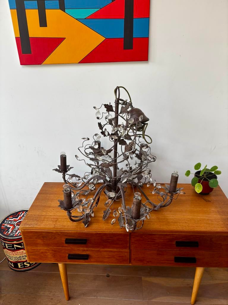 Brocante Kroonluchter, Huis en Inrichting, Lampen | Kroonluchters, Ophalen of Verzenden, Gebruikt, Metaal