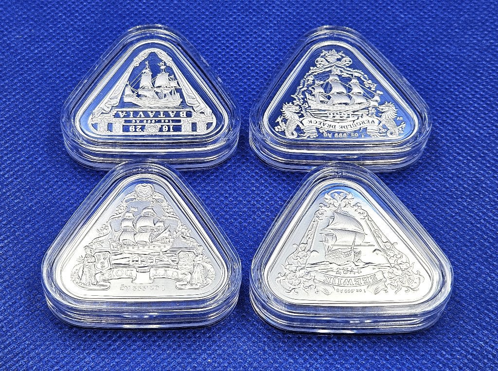 (10847) RAM AUSTRALIA SHIPWRACKS  4 STUKS  VAN ONE OUNCE, Ophalen of Verzenden, Setje, Zilver