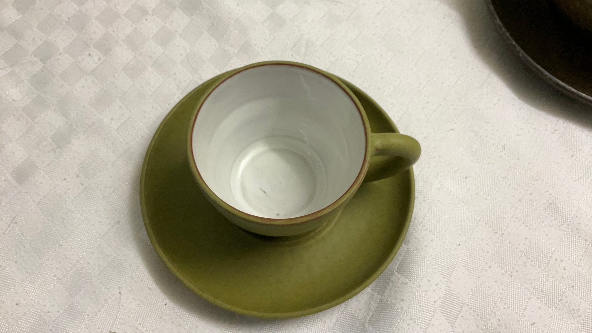 Lucie Q Bakker, kop en schotel, mosgroen, vintage, Ophalen of Verzenden