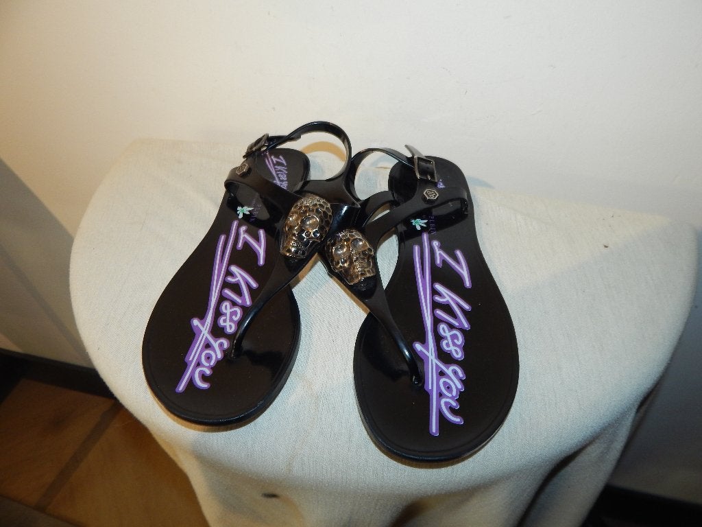 Philipp Plein kunststof sandalen schedel met merk en stenen, Verzenden, Zwart, Sandalen of Muiltjes, Zo goed als nieuw