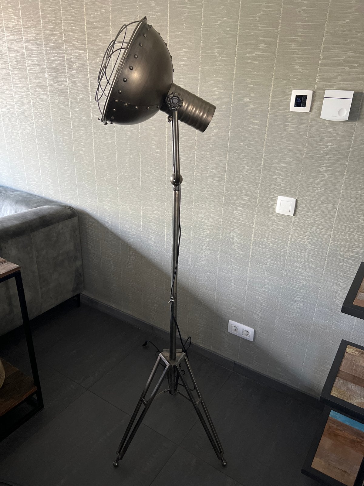Industriële staande lamp, Ophalen, Gebruikt, E27 (groot), Metaal