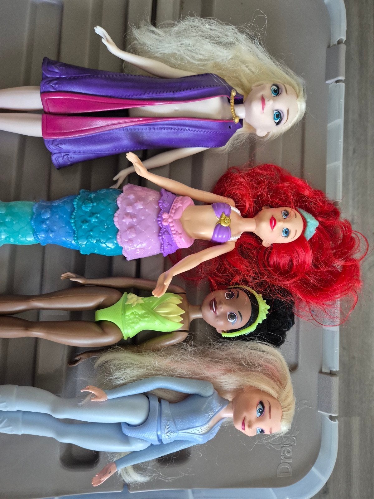 4 Disney prinsessen poppen - Elsa, Ariel, Tiana, Elsa, Ophalen of Verzenden, Gebruikt, Barbie