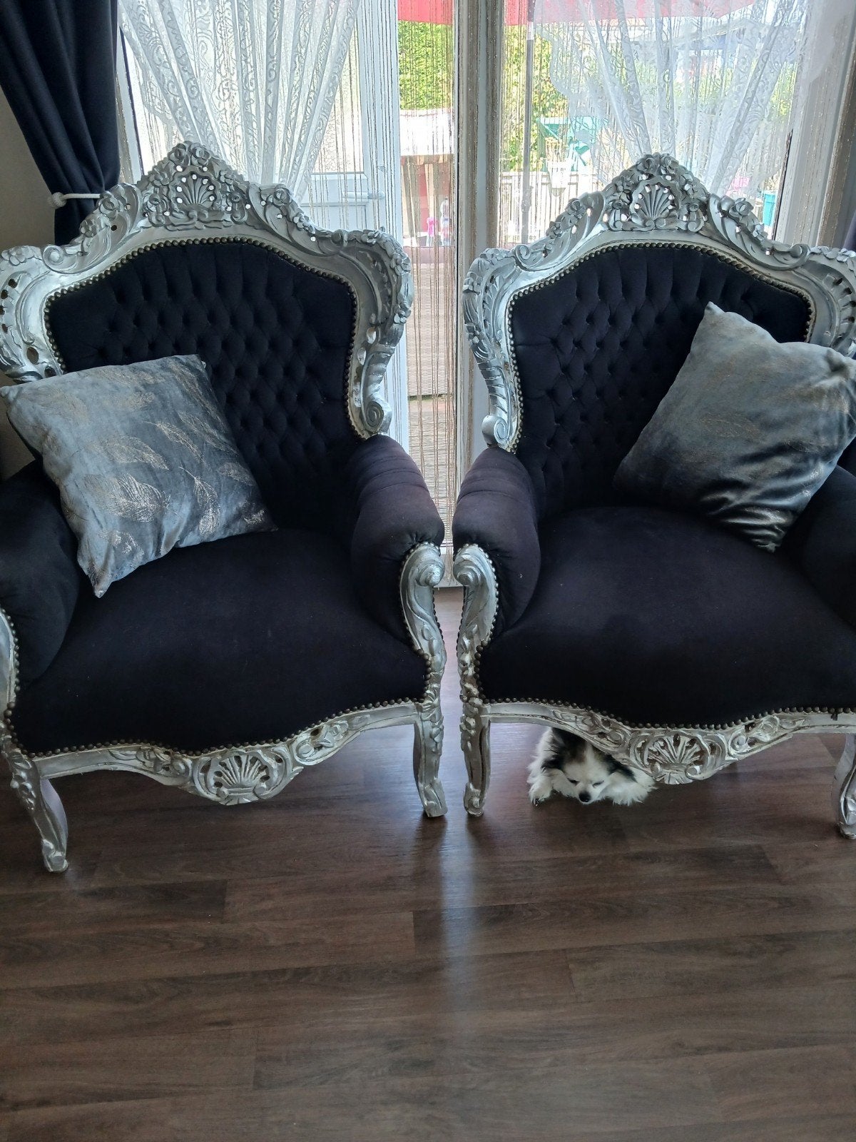2 Barokfauteuils - Zwart fluweel OPHALEN IN STAVENISSE, Ophalen, Twee, Zwart, Barok, Klassiek, Glamour