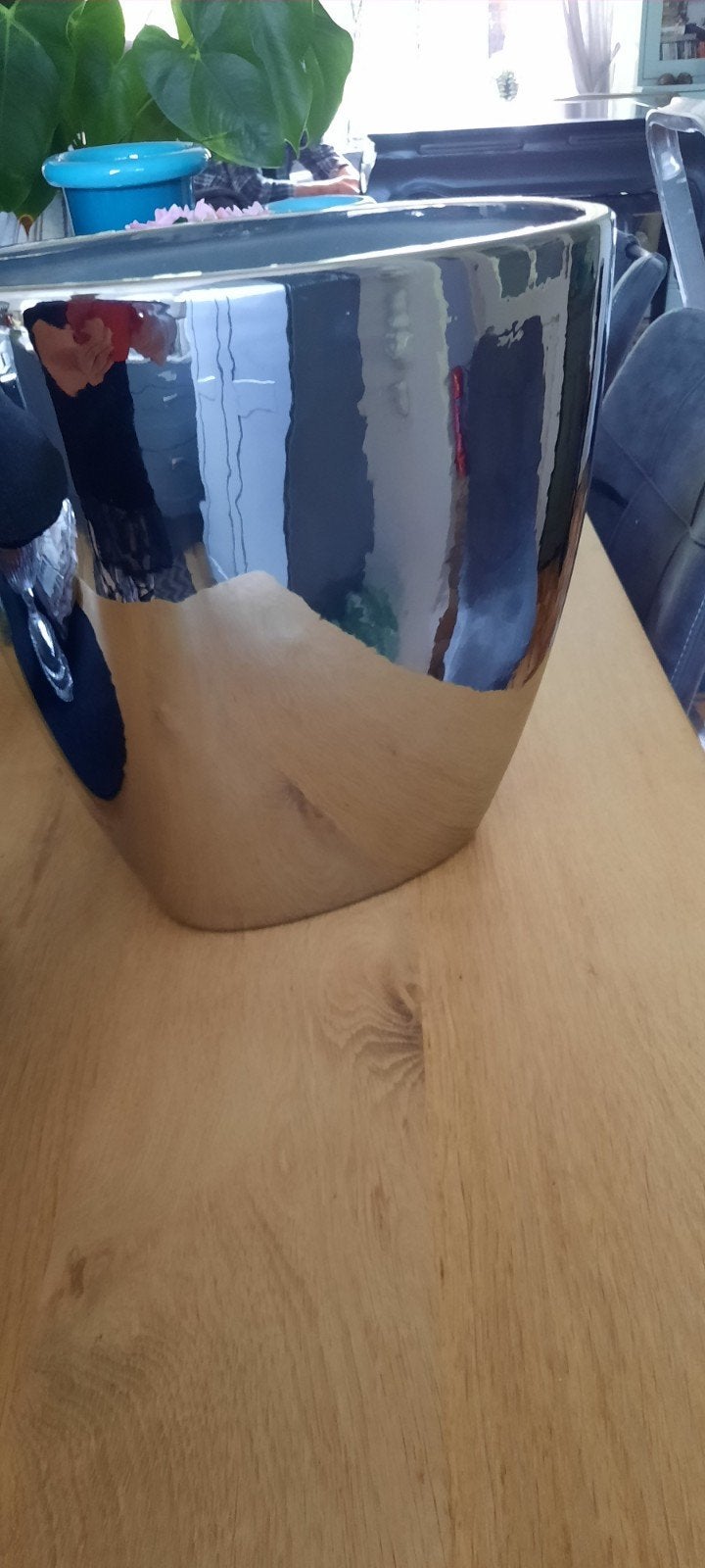 mooie grote zilverkleurige ovale vaas/bloempot/30 cm., Ophalen of Verzenden