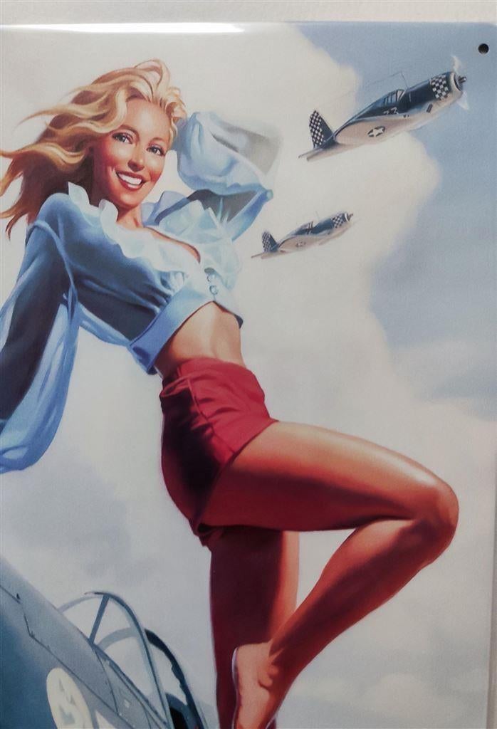 Retro Leger Sexy Airforce Pin up metalen wandbord vliegtuig, Ophalen of Verzenden, Landmacht, Nederland, Foto of Poster