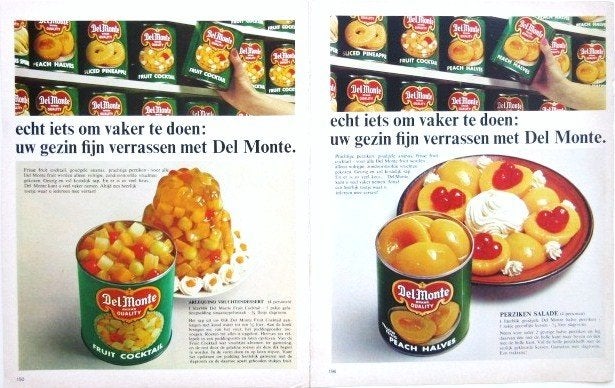 15 vintage advertenties reclames Del Monte vruchten 1958-69, Ophalen of Verzenden, Gebruikt, Overige typen