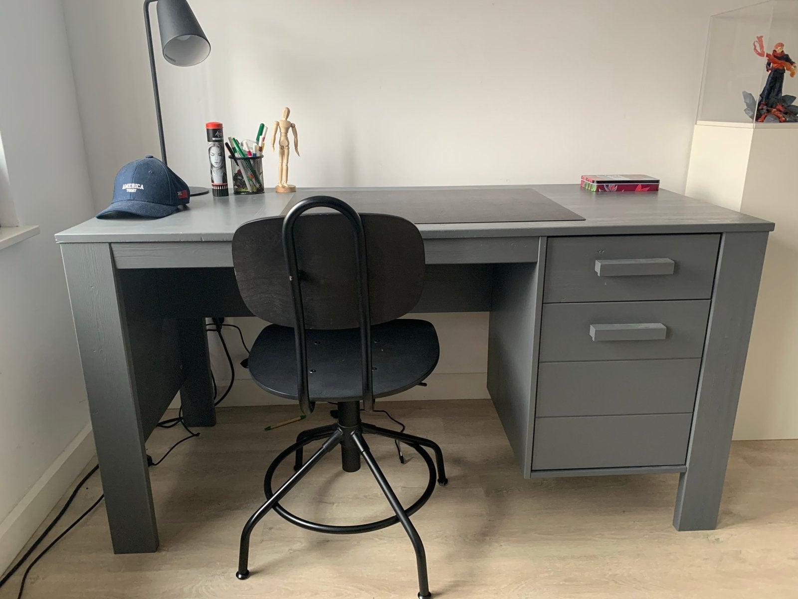 Bureau Woood Dennis antraciet met lades, Ophalen, Gebruikt, Overige merken, Grijs