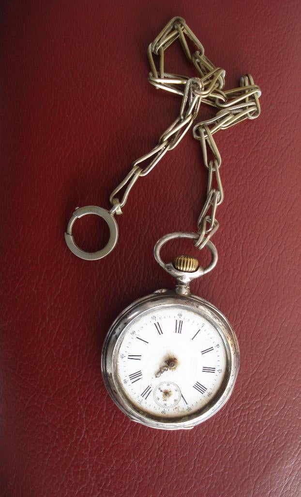 zilveren zakhorloge paard, bieden vanaf €35,00, Zakhorloge, Met ketting, Onbekend, Zilver
