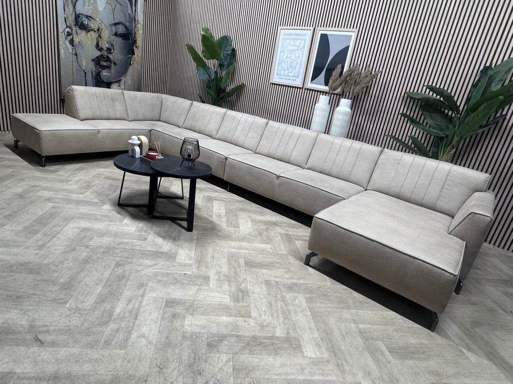 ZGAN Henders en Hazel XXL U-Bank / Hoekbank - Beige - 468cm, Microleer U-Bank Grote Hoekbank Beige Japandi Hotel Chique, Hoekbank