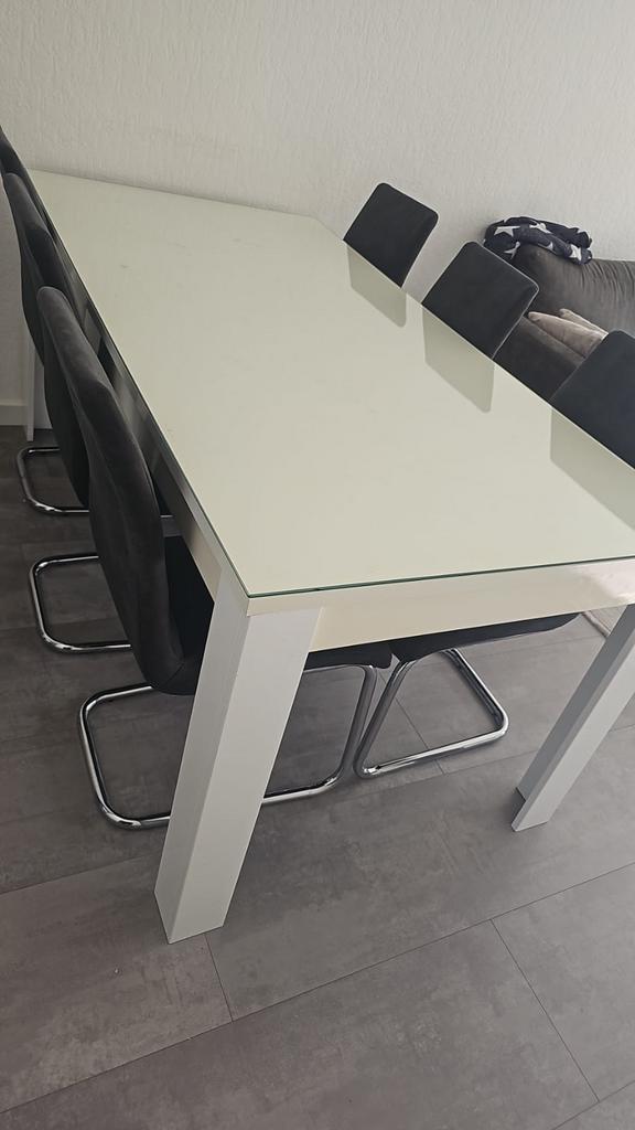 Moet weg! Ivm verbouwing Tafel hoogglans wit incl glas 180cm, Huis en Inrichting, Tafels | Eettafels, Ophalen, 50 tot 100 cm, 150 tot 200 cm