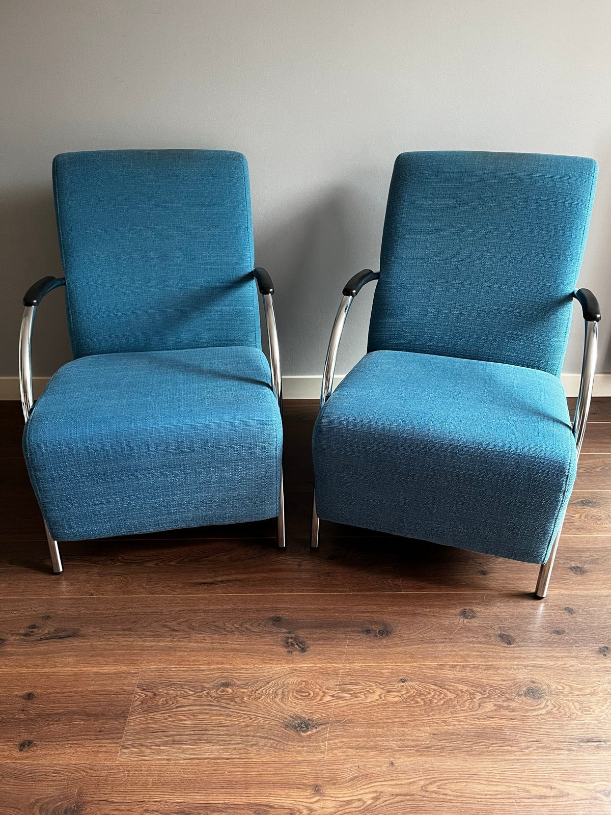 Set van 2 blauwe fauteuiles, Ophalen, Gebruikt, Twee, Blauw