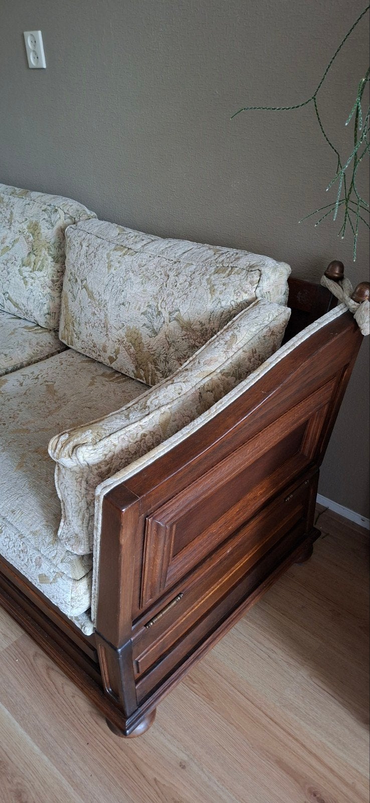 Vintage tweezits met verstelbare armleuning, Huis en Inrichting, Ophalen, Hout, Gebruikt, Klassiek
