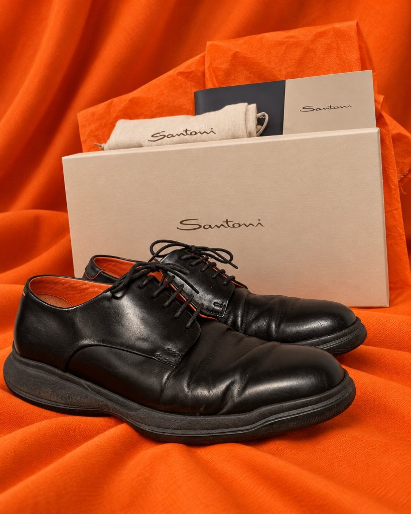 OPRUIMING! Santoni leren herenschoenen maat 7.5 / met doos, Zwart, Overige typen, Ophalen of Verzenden, Zo goed als nieuw