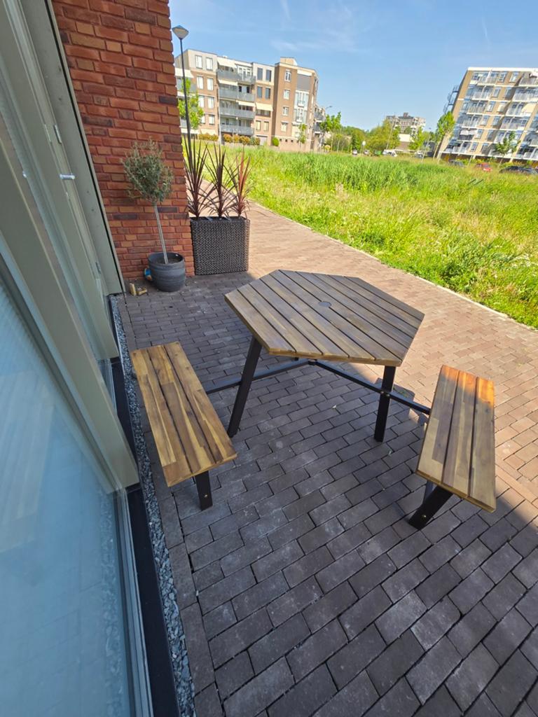 Zeshoekige picknicktafel met banken - Nieuw in doos, Tuin en Terras, Picknicktafels, Ophalen of Verzenden, Nieuw, Rechthoekig
