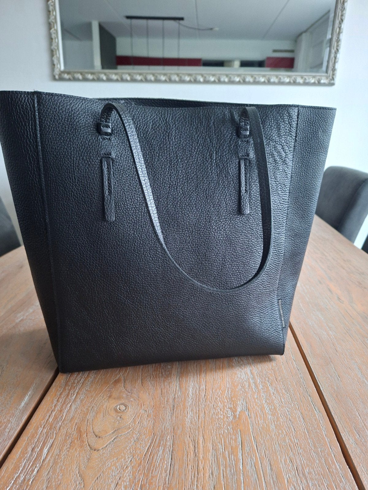 Zwarte leren shopper van Fred de la Bretoniere, Ophalen of Verzenden, Zo goed als nieuw, Zwart, Shopper